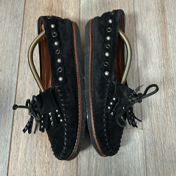 Coach Roccasin Slip On Black Studded Fringe Suede size 8.5 B EUR 39 - Picture 10 of 16